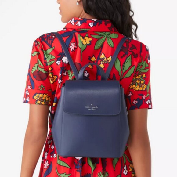 Kate Spade New York Madison Flap Saffiano Leather Medium Backpack Parisian Navy - Picture 4 of 5